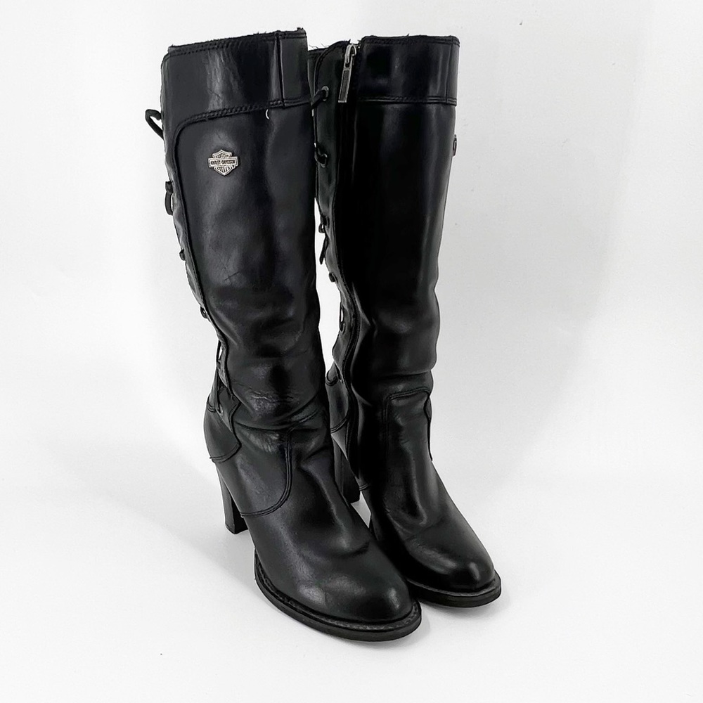 Harley-Davidson LEATHER Black Lace Up Boots SIZE 8.5
